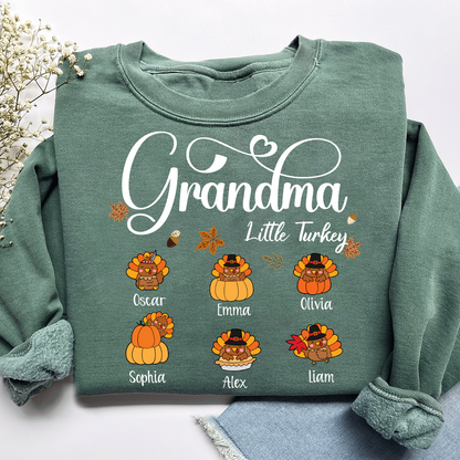 Full Grandma Little Turkey Sweatshirt, Custom Gifts for Grandma and Grandchild