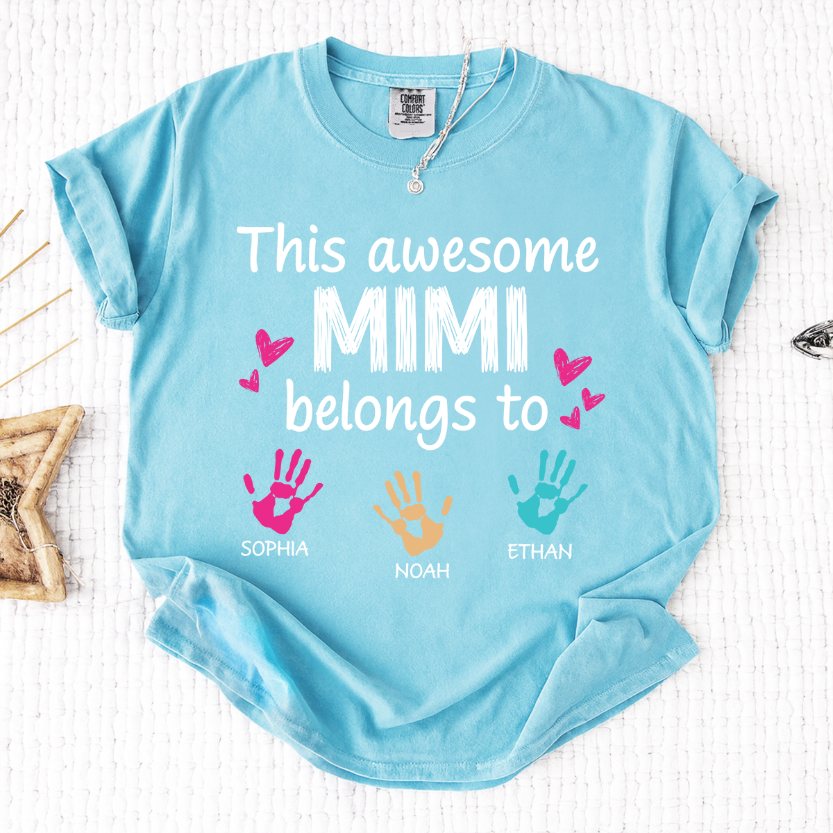 Comfort Colors Custom This Awesome Mimi Belongs to T-shirt with Handprint Design and Grandkids' Names