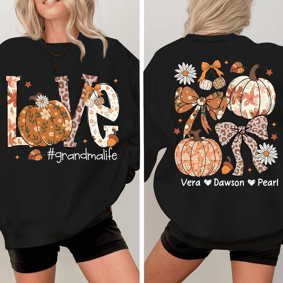 Personalized Love Grandmalife Pumkin Sweatshirt, Custom Gifts for Grandma and Grandchild