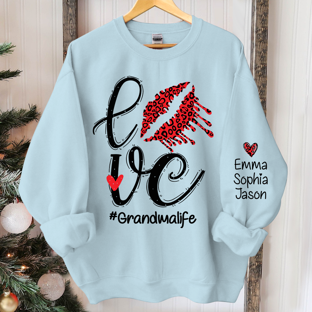 Love Lips Grandma Life Sweatshirt, Custom Grandma And Kids Christmas, Grandma Gift TH Sweatshirt