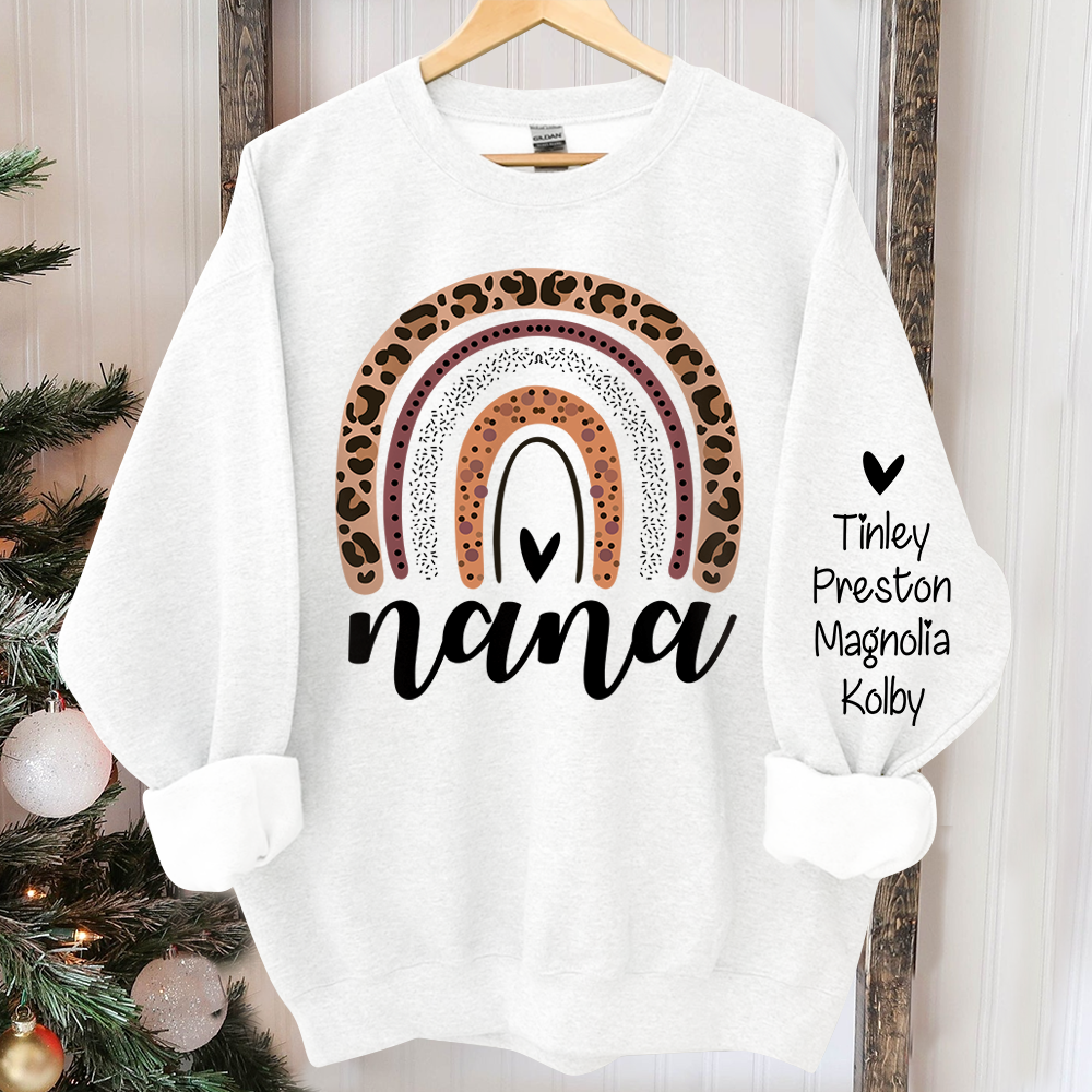 Personalized Leopard Rainbow Nana Sweatshirt, Custom Grandma and Grandkids Sweatshirt