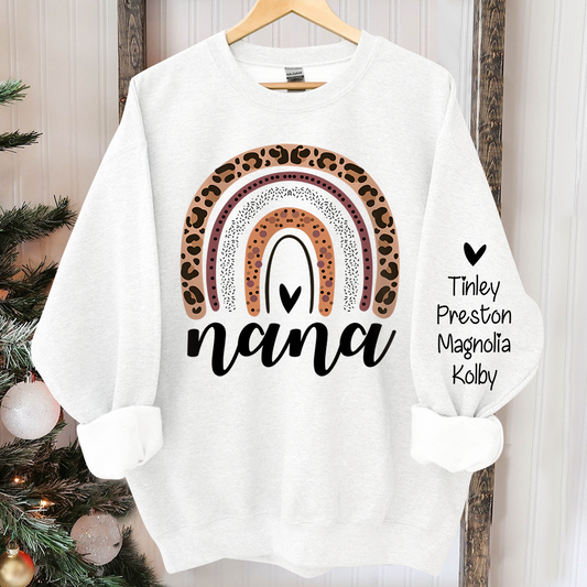 Personalized Leopard Rainbow Nana Sweatshirt, Custom Grandma and Grandkids Sweatshirt