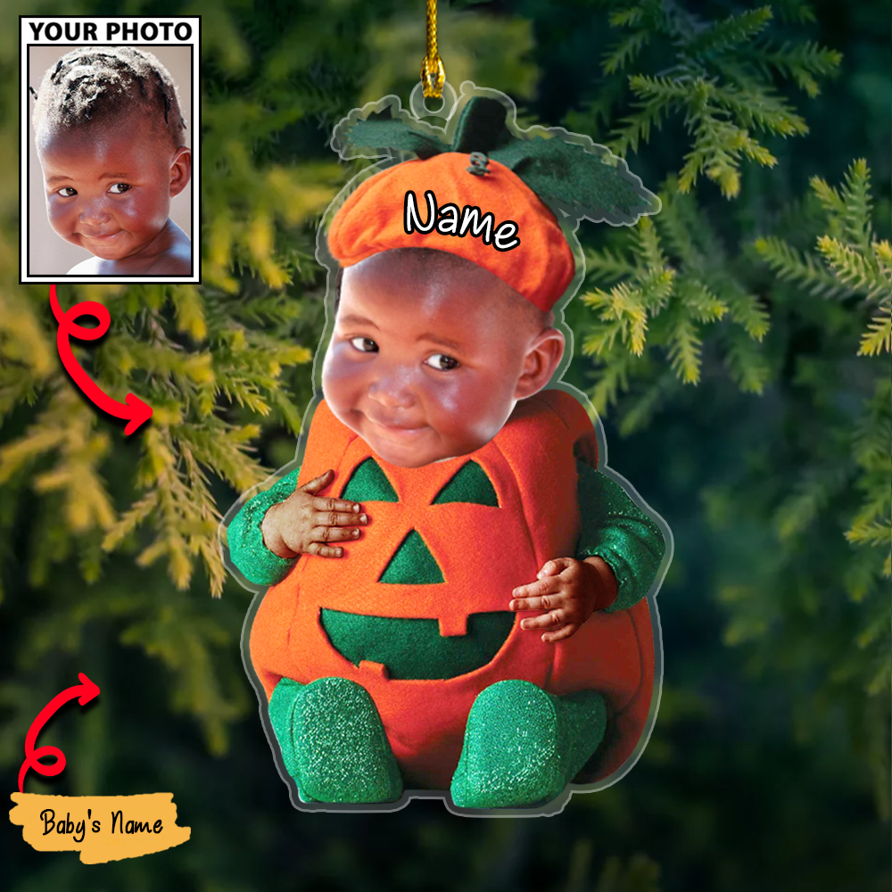 Baby Photo Ornament, Custom Pumpkin Halloween And Merry Christmas Decoration with Name