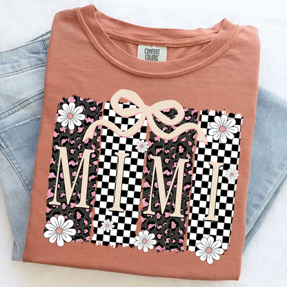 Comfort Colors® Mimi Graphic Tee, Retro Checkered Daisy Print Shirt for Grandma