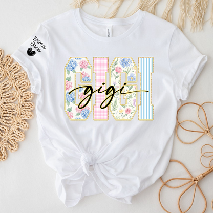Custom Gigi T Shirt for Women, Personalized Grandma Tee, Floral Pattern Letters Graphic Shirt, Family Love Gift for Gigi