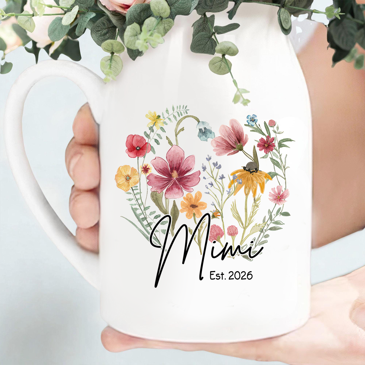 Custom Mimi Flower Vase, Personalized Ceramic Vase with Family Names, Ideal Gift for Nana
