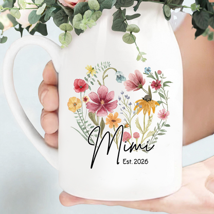 Custom Mimi Flower Vase, Personalized Ceramic Vase with Family Names, Ideal Gift for Nana
