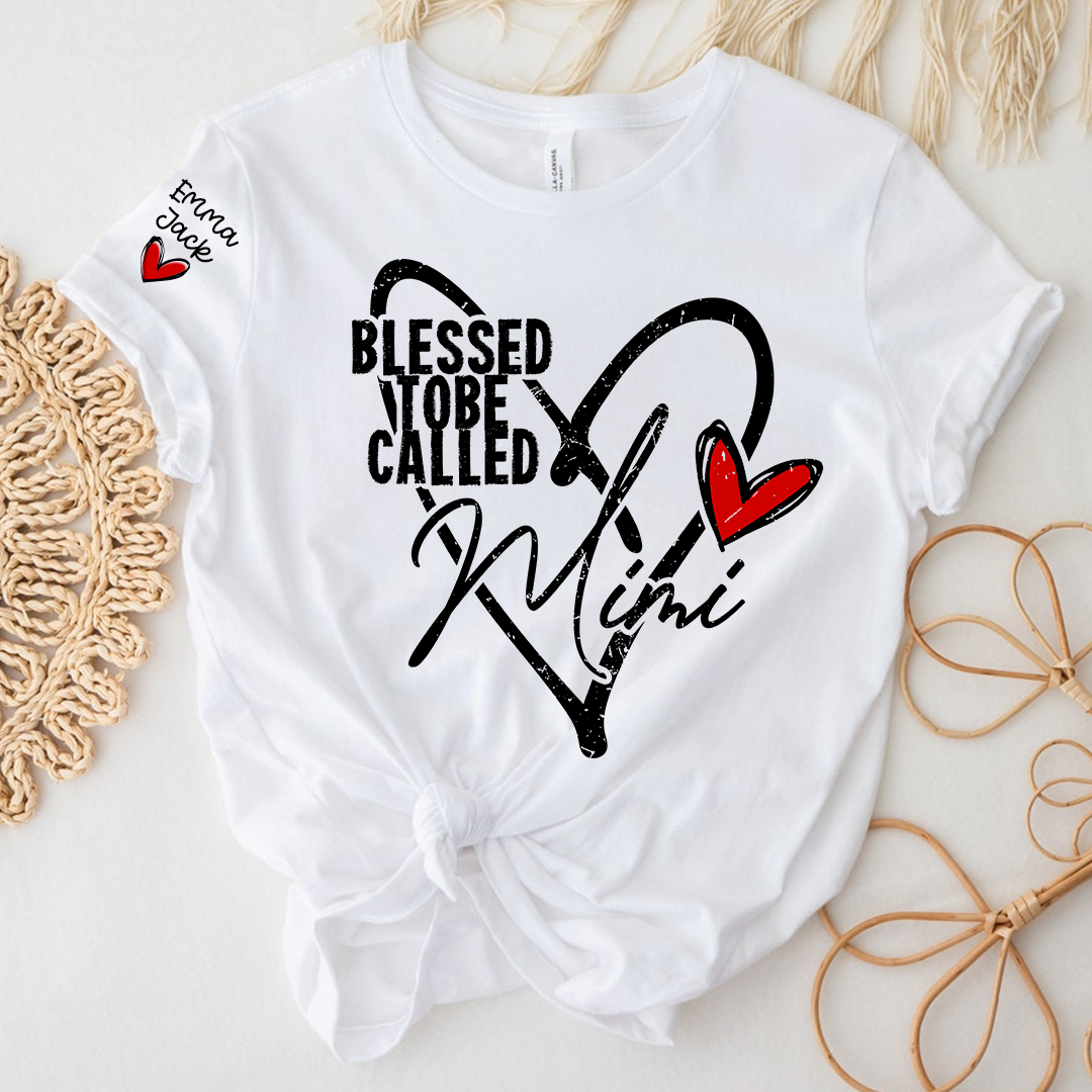 Blessed To Be Called Mimi Shirt with Names on Sleeve, Gift for Mimi