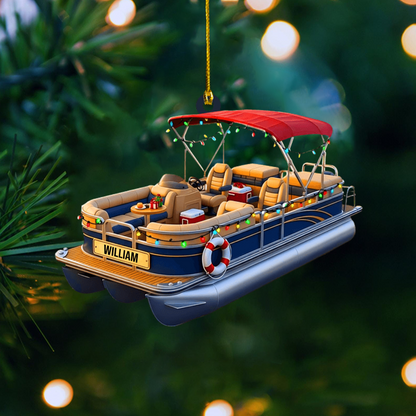 Personalized Pontoon Boat Ornament 2025 – Custom Name Boating Christmas Tree Decoration Gift Ornament
