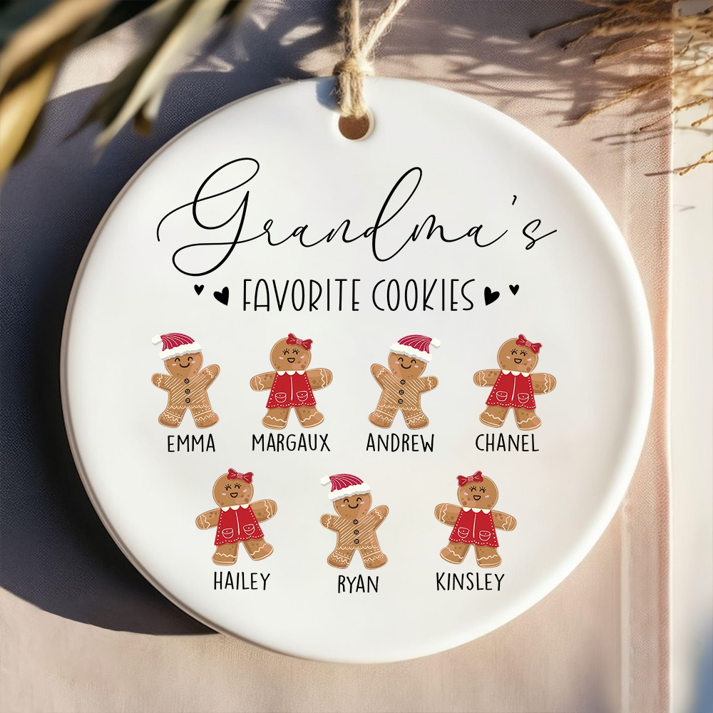 Personalized Grandma’s Favorite Cookies Ornament, Custom Gingerbread Kids Names Christmas Decoration