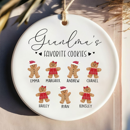 Personalized Grandma’s Favorite Cookies Ornament, Custom Gingerbread Kids Names Christmas Decoration