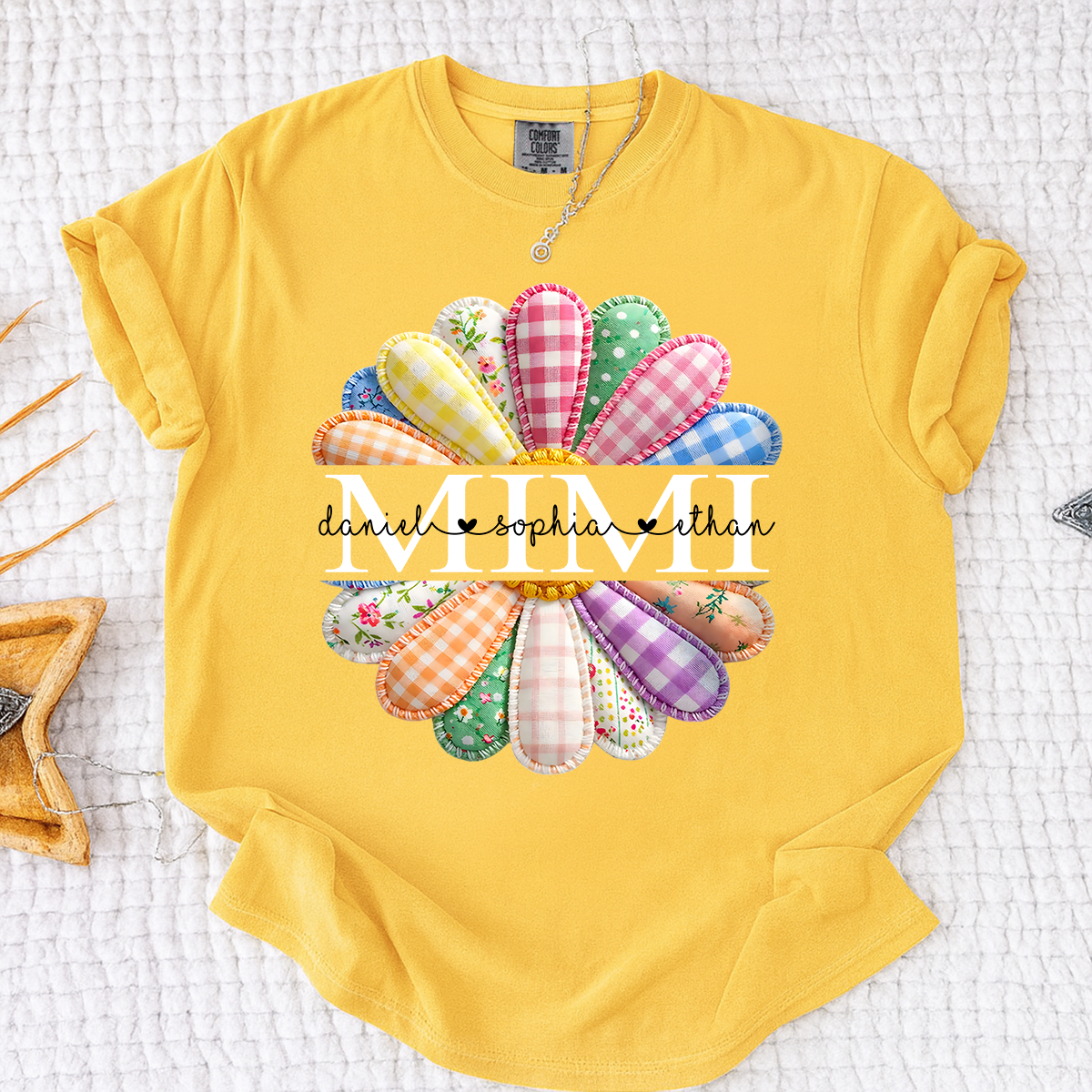 Comfort Colors MIMI Custom T Shirt, Personalized with Grandkids Names, Vibrant Floral Design for Mimi
