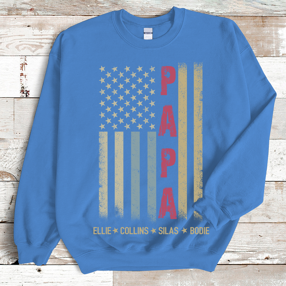 Personalize Vertical Flag Papa with children names Sweatshirt