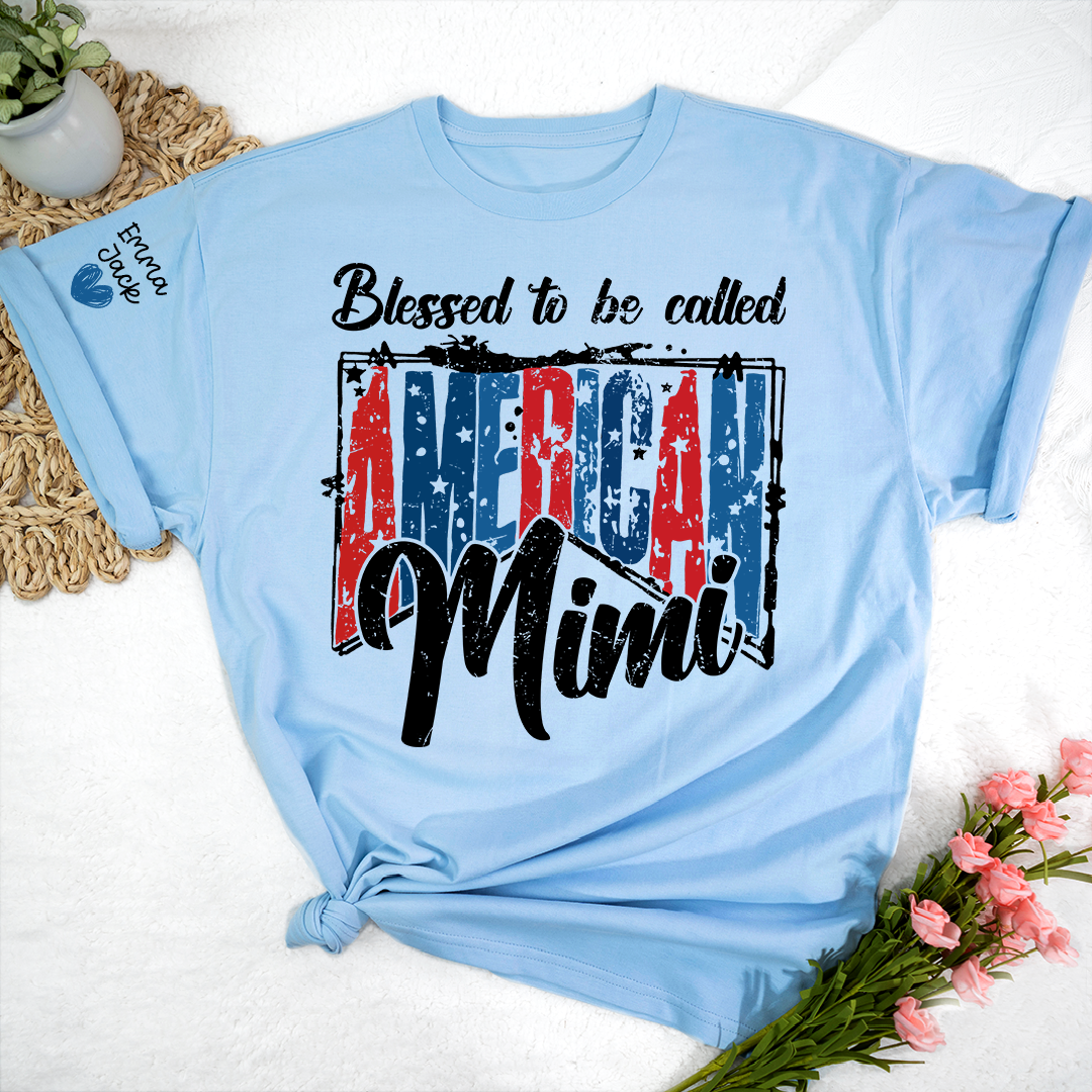 Blessed to Be Called Mimi Shirt, Personalized Mimi T-Shirt with Custom Names and Patriotic Design