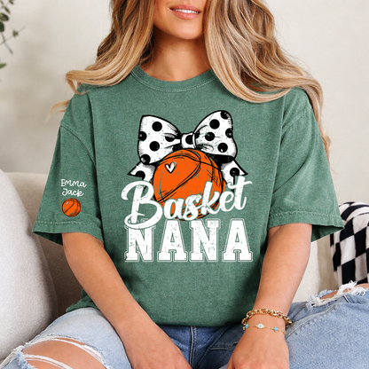 Basketball Game Day Nana T-Shirt, Custom Grandchildren Names Sports Fan Tee