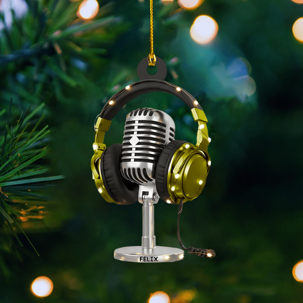 Personalized Microphone Ornament 2025 – Custom Name Singer Headphones Christmas Decoration Gift Ornament