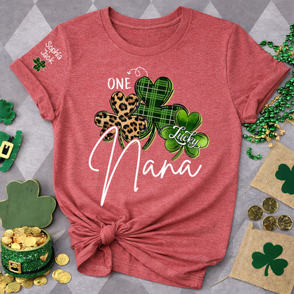 One Lucky Nana T-shirt For St. Patrick's Day, Personalized T-shirt For Grandma With Children's Names