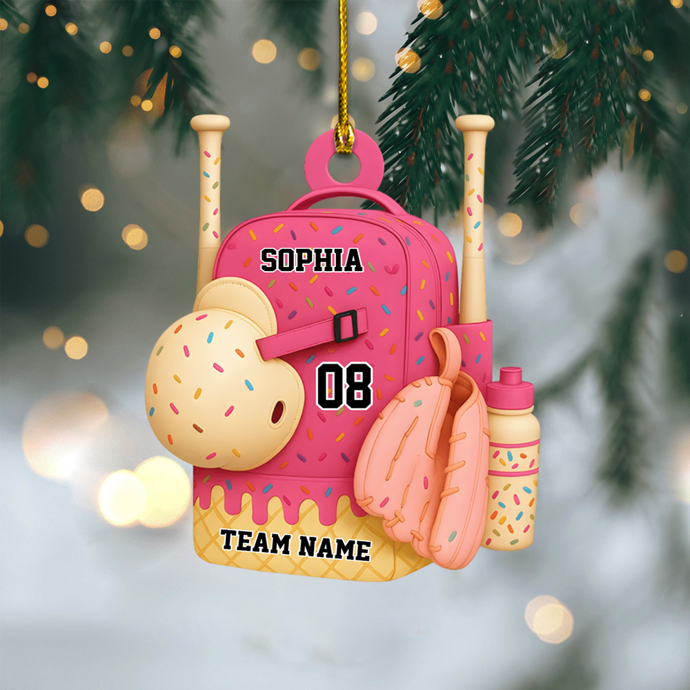Personalized Softball Baseball Backpack Ornament 2025 – Custom Name, Number & Team Christmas Decoration for Players Ornament