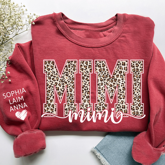 Personalized Mimi, Gift for Grandma with Leopard Heart and Custom Names