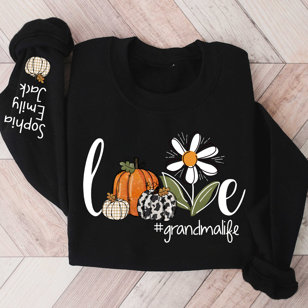Autumn Love Sweatshirt with Custom Names for Grandma and Grandkids