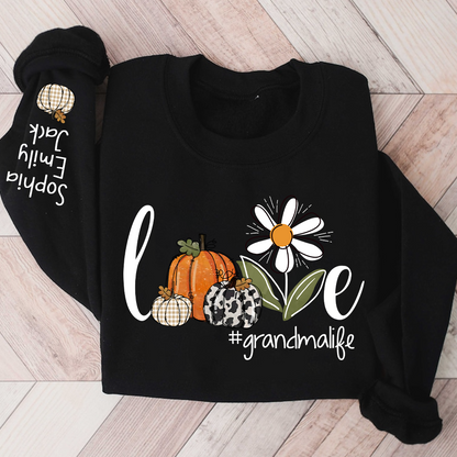 Autumn Love Sweatshirt with Custom Names for Grandma and Grandkids