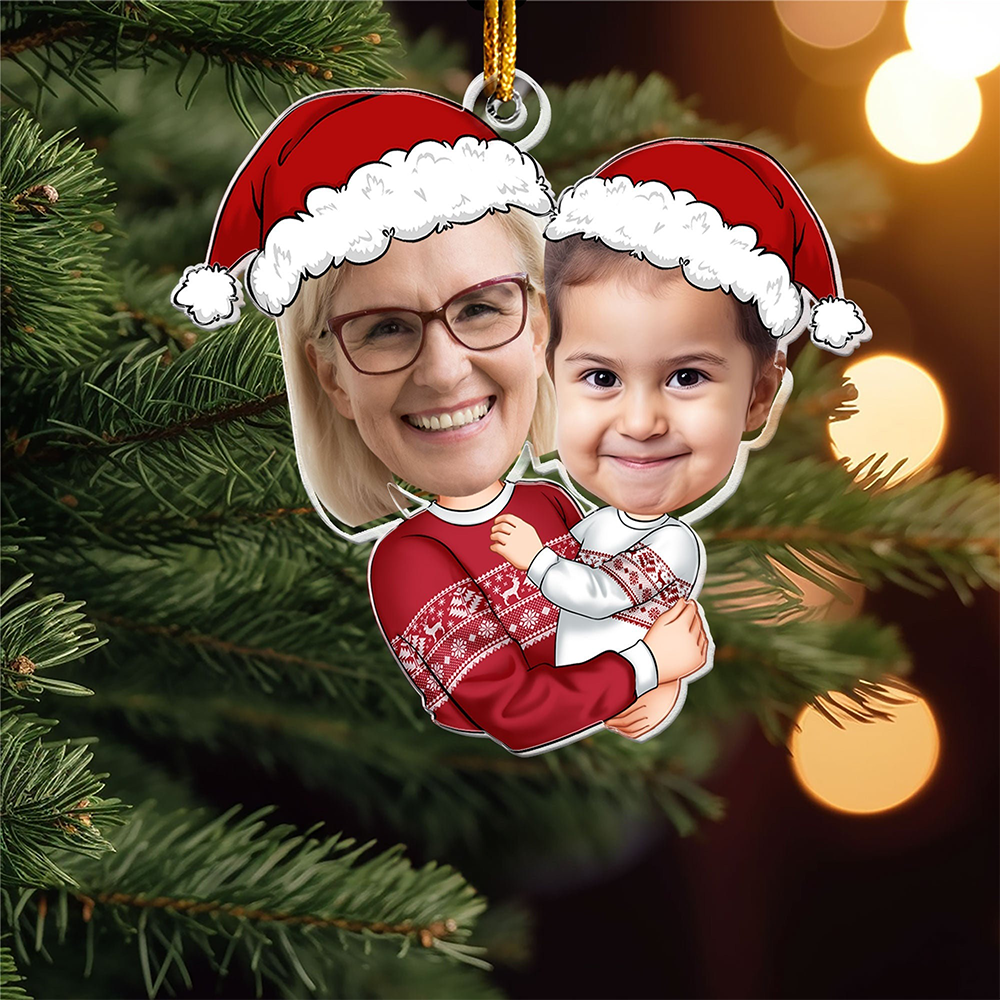 Custom Family Photo Acrylic Ornament, Personalized Christmas Gift For Grandma And Kids