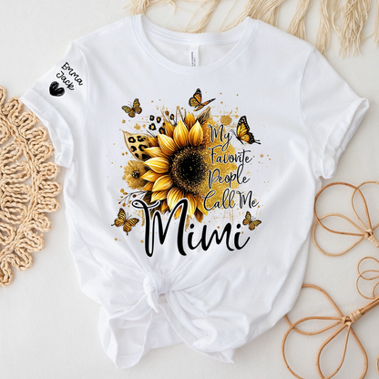 My Favorite People Call Me Mimi Shirt, Personalized Nana T-Shirt with Sunflower and Butterfly Design