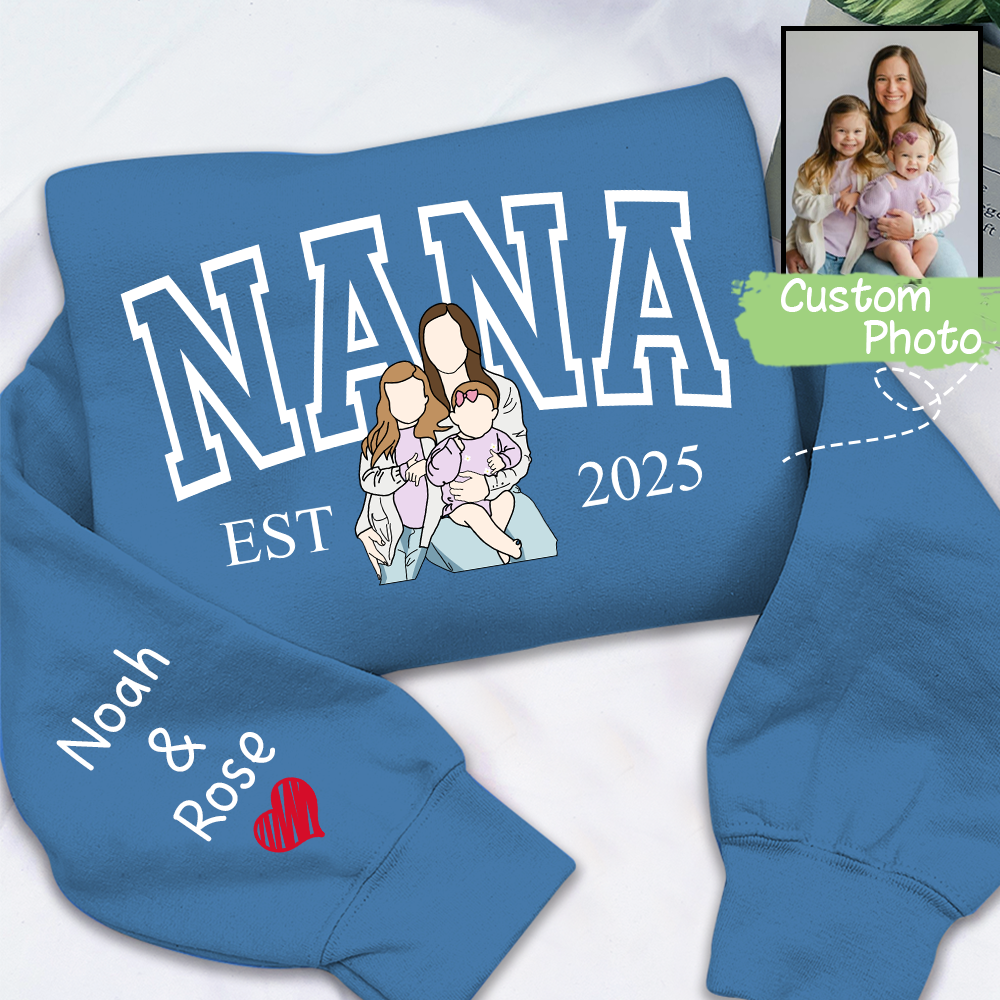 Custom Photo Portrait, Custom Nana And Kids For Family Gifts