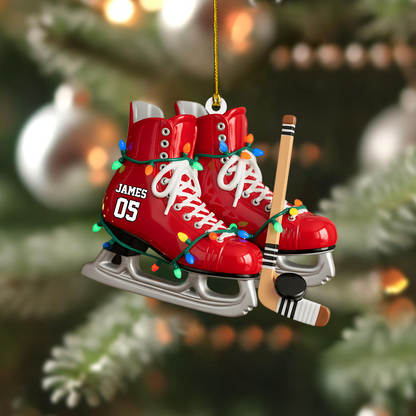 Personalized Hockey Skate Ornament – Custom Name & Number Ice Hockey Christmas Decoration Ornament