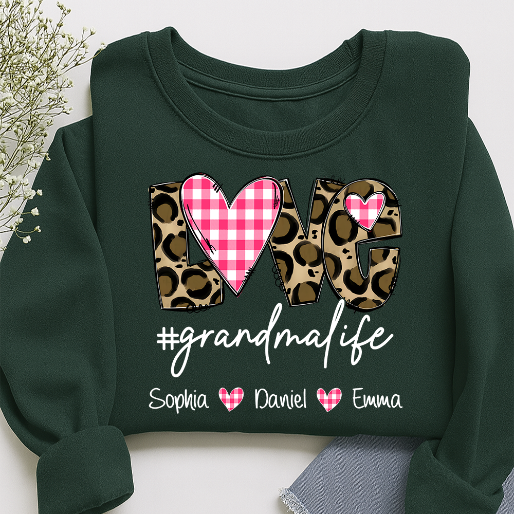 Personalized Grandma Sweatshirt Love Grandmalife with Names, Custom Family Crewneck