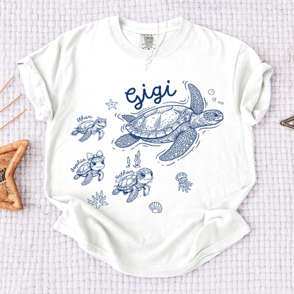 Comfort Colors® Custom Gigi Shirt Featuring Turtle Mom and Baby Names, Unique Grandma Gift Shirt for Women