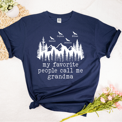 My Favorite People Call Me Grandma Shirt, Personalized Grandma Tee with Names, Rustic Mountain Family Shirt