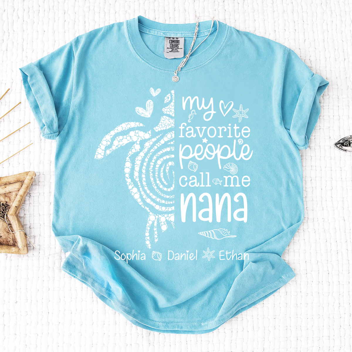 Comfort Colors® Cute Grandma Turtle Shirt Personalized Nana with Kids Names Summer Tee