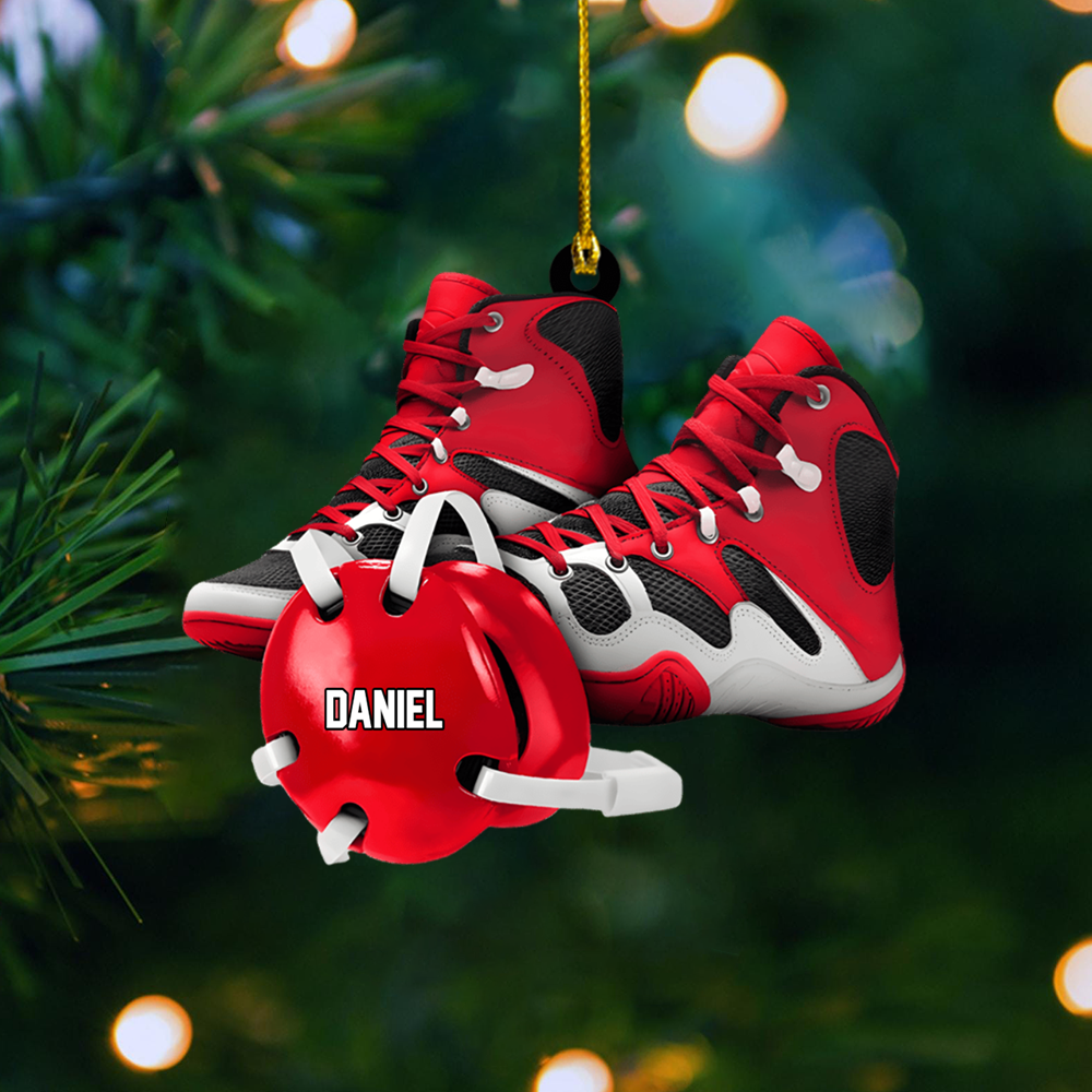 Custom Wrestler Ornament 2025 – Personalized Wrestling Shoes & Headgear Ornament, Unique Christmas Gift for Athletes Ornament