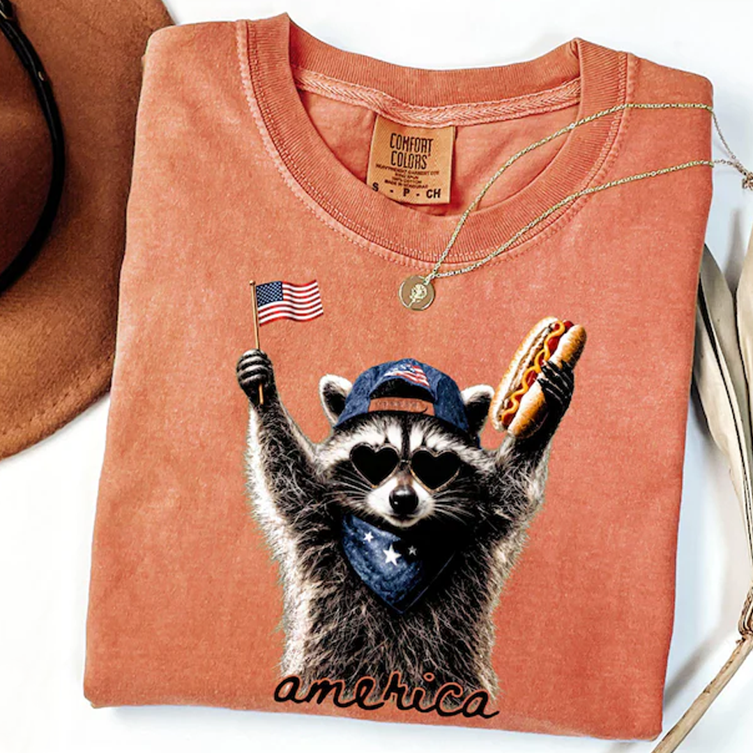 Comfort Colors® Patriotic Raccoon Shirt, Funny America Shirt, USA Flag Animal Graphic Shirt, Independence Day Shirt, 4th of July Apparel