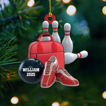 Personalized Bowling Ornament – Custom Name & Year Bowling Ball Christmas Decoration for Bowlers Ornament