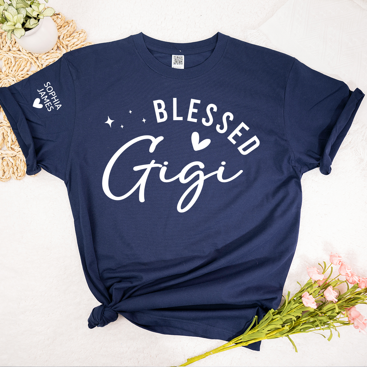Blessed Gigi Shirt, Personalized Grandma T-Shirt with Heart, Custom Family Apparel for Gigi
