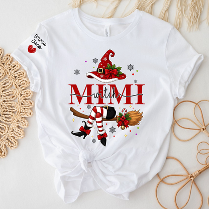 Mimi Christmas Shirt for Women, Cute Holiday Santa Witch Design Tee, Personalized Grandma Family Gift T Shirt