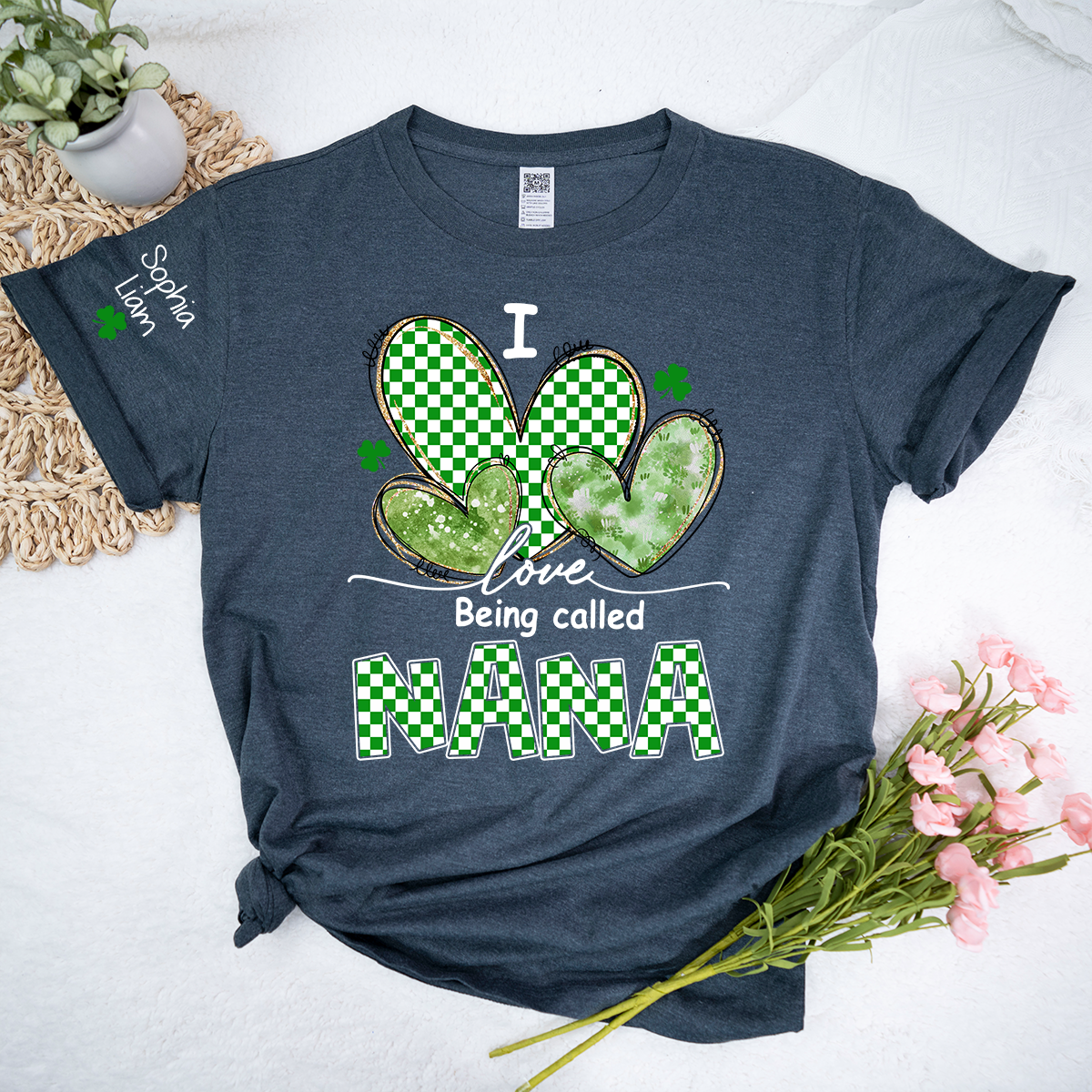 I Love Being Called Nana Shamrock Shirt, St Patricks Day Grandma T Shirt with Green Hearts, Cute Nana Gift for Spring Holiday