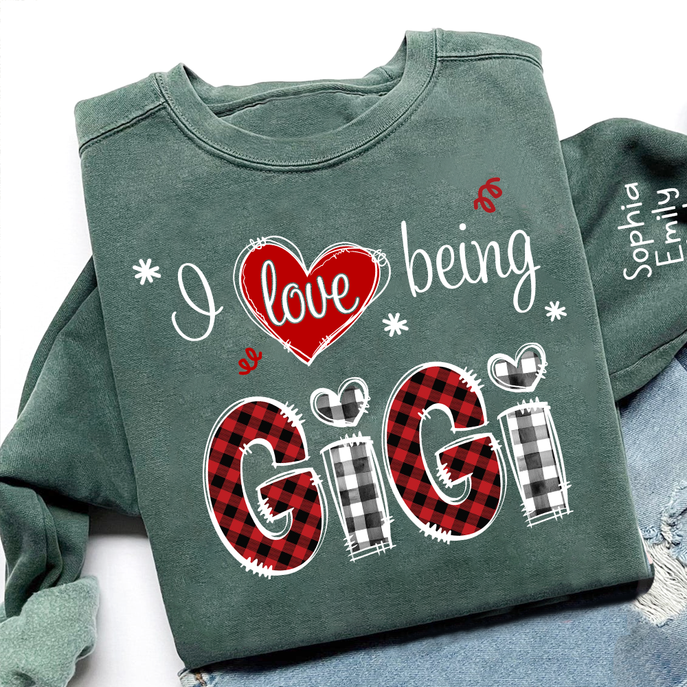 Valentine I Love Being Grandma Sweatshirt, Heart Patchwork Gift For Grandma And Kids