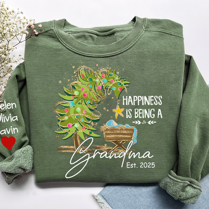 Happiness Is Being a Grandma Shirt, Custom Christmas Sweatshirt with Kids Names