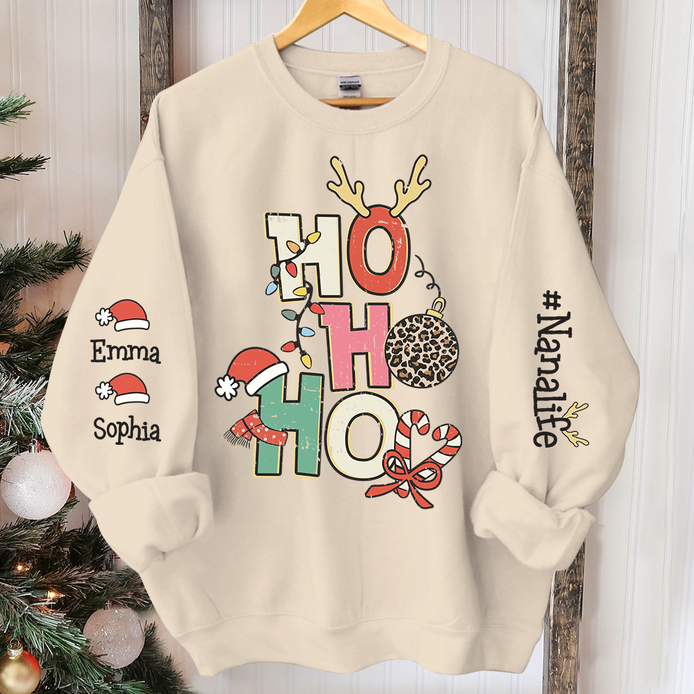 Retro Ho Ho Ho Christmas Sweatshirt, Custom Nana And Kids, Grandma Gift TH Sweatshirt