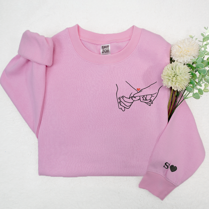 Hand Couple Embroidered, Custom Initials On Sleeves TH Sweatshirt