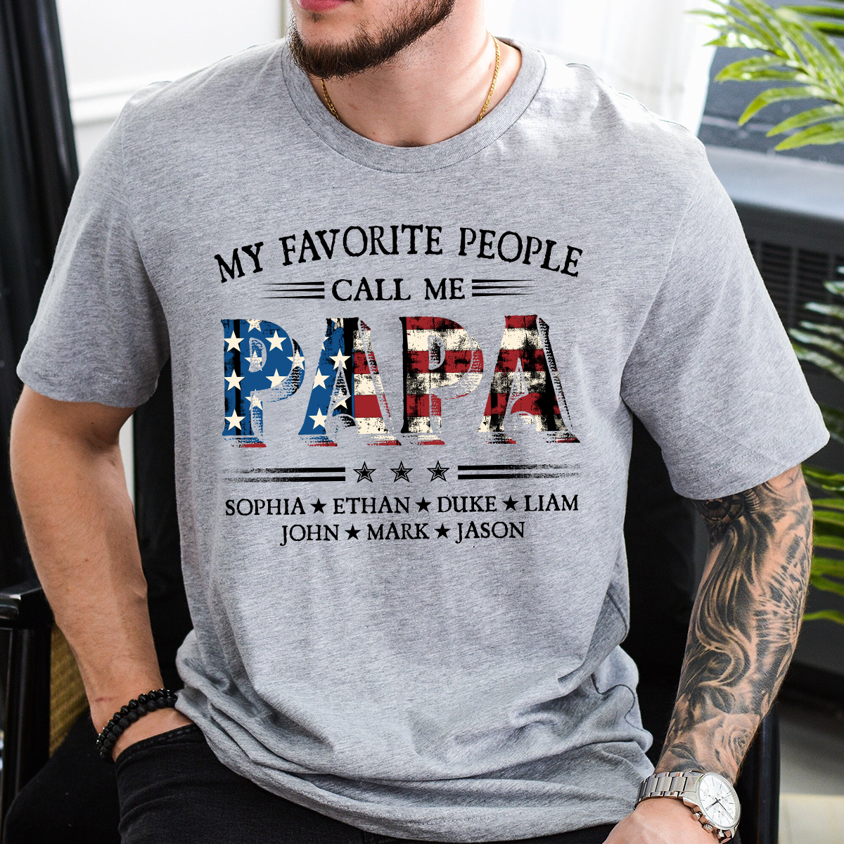 Custom Papa T Shirt with USA Flag Graphic, My Favorite People Call Me Papa, Personalized Gift for Dad