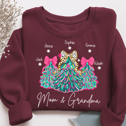 Personalized Mom & Grandma Tree Christmas Sweatshirt, Customized Gifts for Grandma and Kids