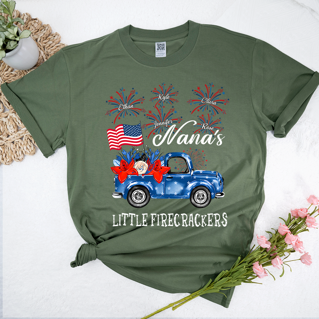 American Flag Nana Shirt Little Firecrackers Patriotic Family Independence Day Tee