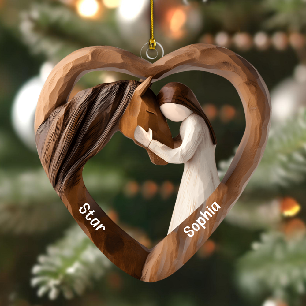 Personalized Horse and Girl Ornament 2025 – Custom Name Heart Ornament, Equestrian Christmas Gift for Horse Lovers Ornament