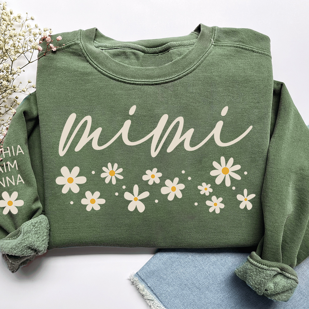 Personalized Floral Daisy Sweatshirt, Custom Nicknames for Mimi And Kids