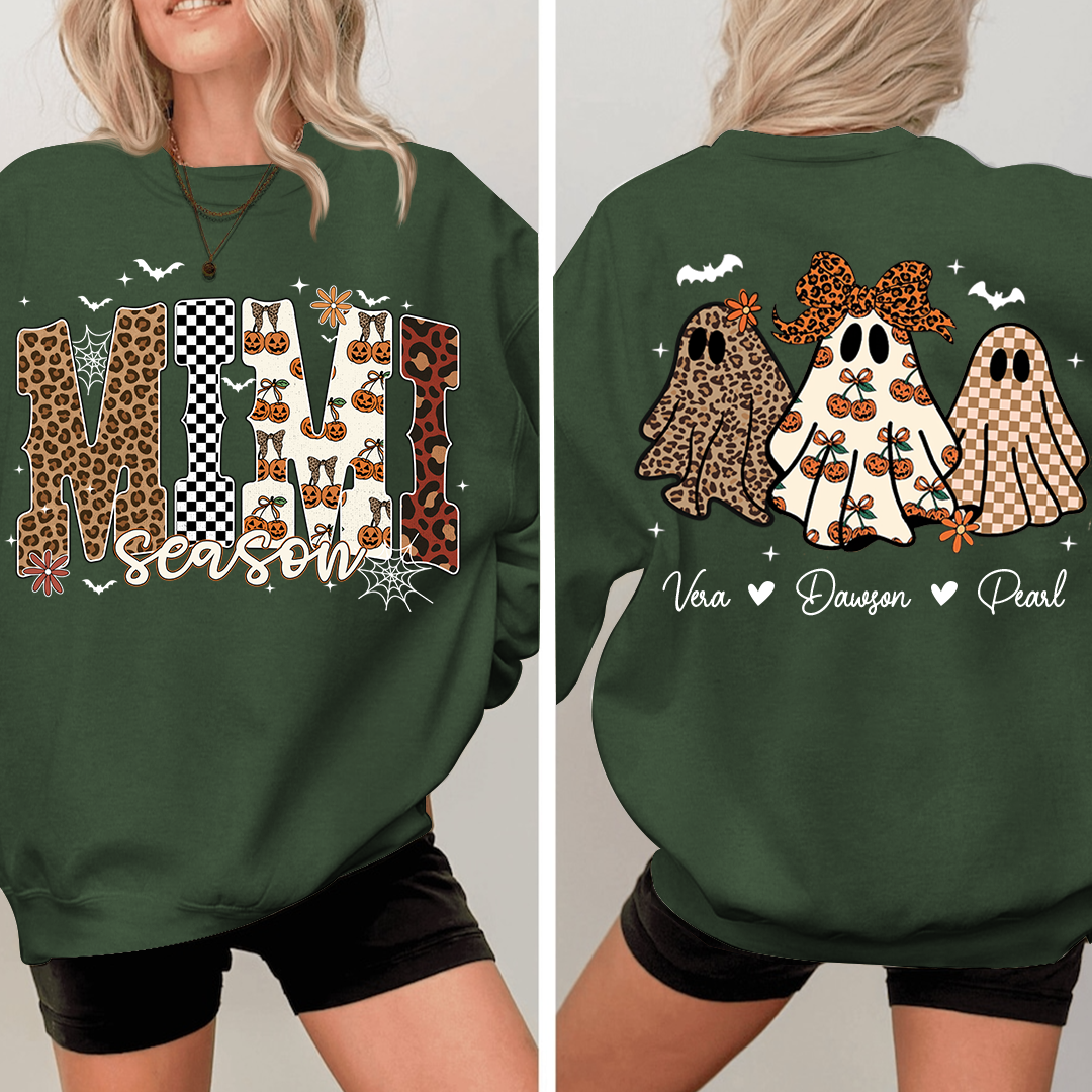 Mimi Season Halloween Sweatshirt, Custom Ghosts with Grandkids Names