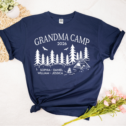 Grandma Camp Shirt 2026, Custom Grandma Camping T-Shirt with Grandchildren Names, Nature Lover Gift for Grandma